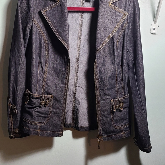 Vintage Bisou Bisou Michele Bohbot Dark Denim Zip Up Jean Jacket Sz 6 - Picture 4 of 7